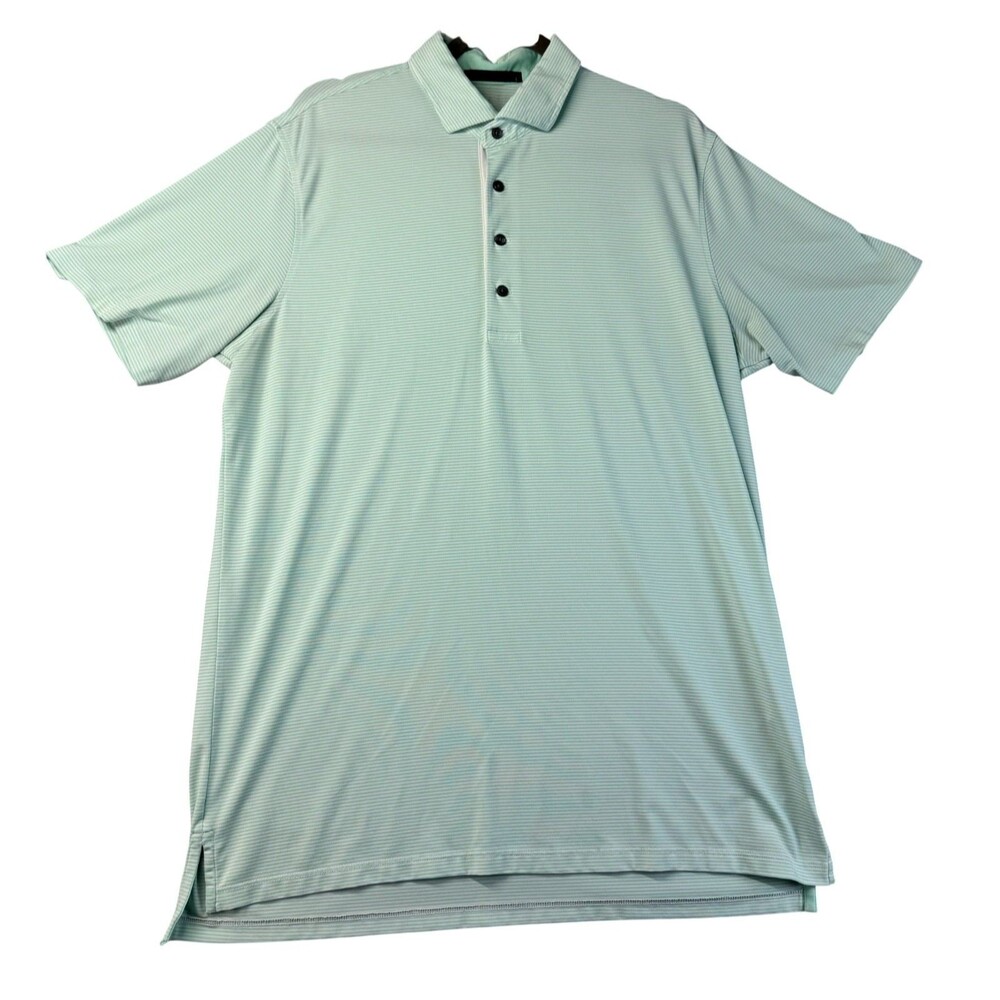 Greyson Polo Shirt Men's Large Green White Short Sleeve Striped Golf Stretch Top